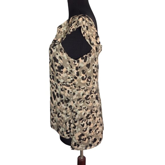 Cabi Size S Tank Top Camouflage Print Tiered Cold Shoulder Pleated Sheer 5360 - Picture 2 of 11